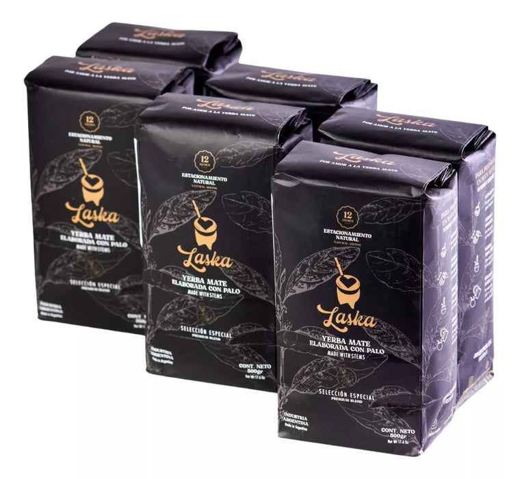 Laska Mates Presents: Premium Yerba Mate Selection - 6 Exquisite Pieces, Naturally Aged, Low Dust Content 500 g / 1.1 lb ea (pack of 6)