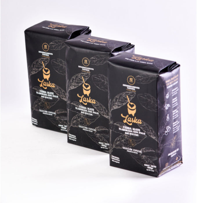 Laska Mates Yerba Mate Selection Special 3-Piece Set - Premium Low-Dust Yerba Mate with Natural Aging, 500 g / 1.1 lb ea (pack of 3)