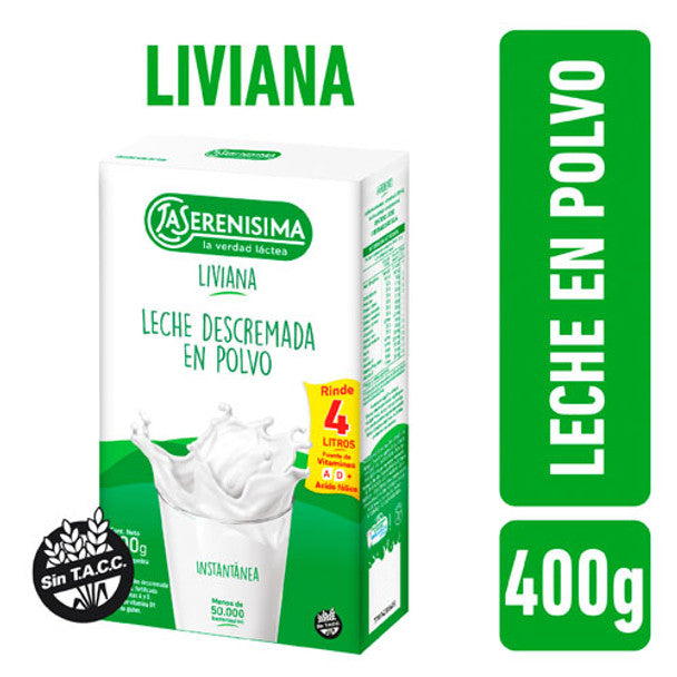 Leche Descremada En Polvo La Serenísima Powdered Skim Milk, 400 g / 14.1 oz for 4 lts