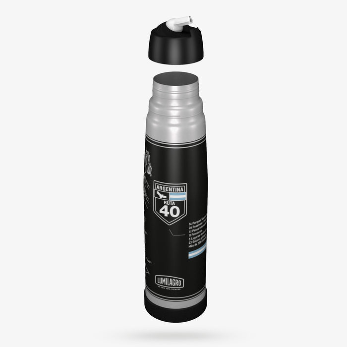 Lumilagro Termo de Acero Ruta 40 Stainless Steel Thermos Vacuum Bottle with Pouring Beak for Mate, 1 l / 33.8 fl oz
