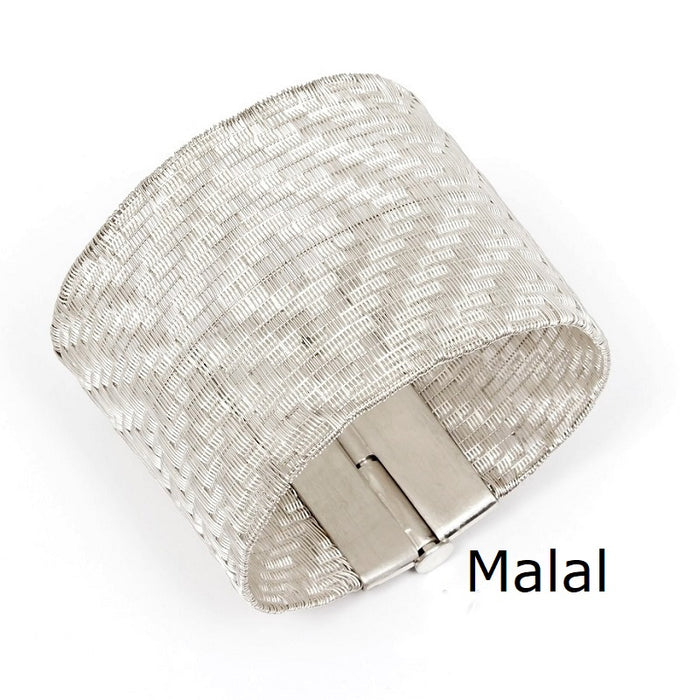 Malal 40mm Fine Silver Handwoven Silver Strand Bracelet | Elegant Accessory