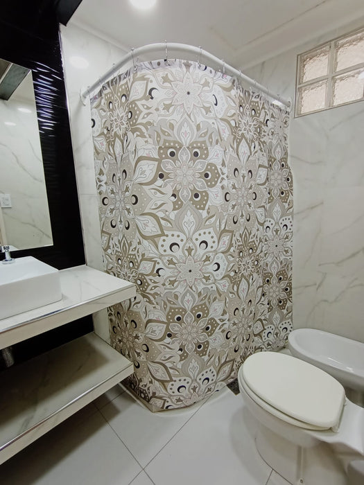 Solcitos Moda - Gray Mandala Bathroom Curtain, Large, Compatible with Any Shower Size - Cortina de Baño Mandala Gris 1.80 m x 1.80 m