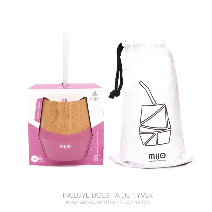 MIJO | Wooden Fuchsia Mate with Carry Bag and "Bombilla" Straw | Mate de Madera con Bombilla (Choose Straw Color)