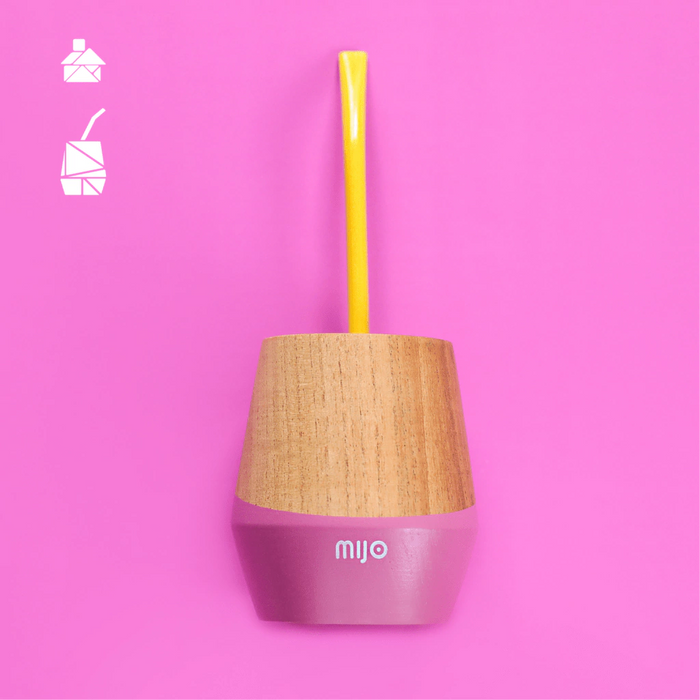 MIJO | Wooden Fuchsia Mate with Carry Bag and "Bombilla" Straw | Mate de Madera con Bombilla (Choose Straw Color)