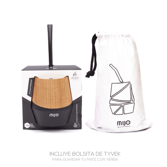 MIJO | Wooden Black Mate with Carry Bag and "Bombilla" Straw | Mate de Madera con Bombilla (Choose Straw Color)