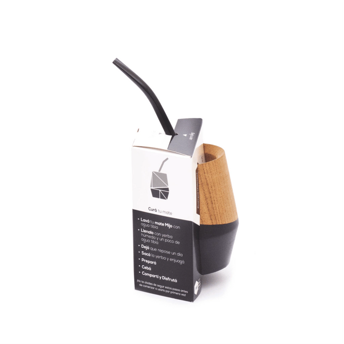 MIJO | Wooden Black Mate with Carry Bag and "Bombilla" Straw | Mate de Madera con Bombilla (Choose Straw Color)
