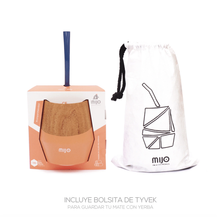 MIJO | Wooden Orange Mate with Carry Bag and "Bombilla" Straw | Mate de Madera con Bombilla (Choose Straw Color)