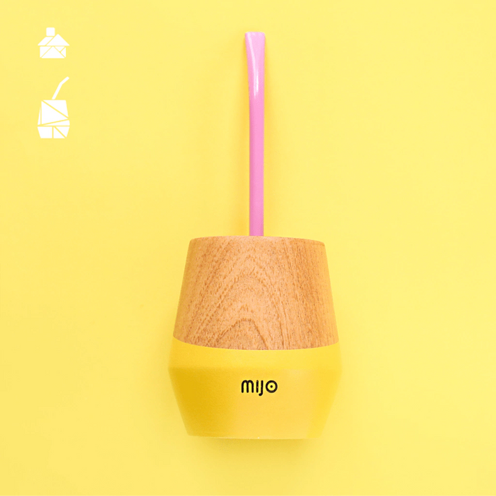 MIJO | Wooden Yellow Mate with Carry Bag and "Bombilla" Straw | Mate de Madera con Bombilla (Choose Straw Color)