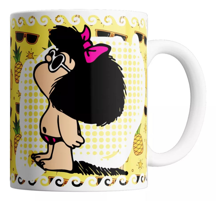 Mafalda Ceramic Mug - Pineapple and Glasses Design - Collectible Cup