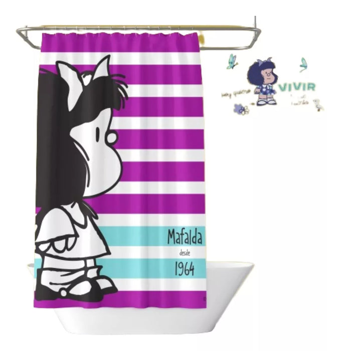 Mafalda Fabric Waterproof Shower Curtain with Hooks and Protector | 180 cm x 180 cm