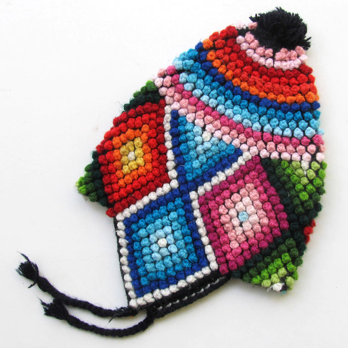 Mamakolla Handcrafted Andean Chullo Hat with Pom-Pom Strap - Women's Artisanal Chullo Cap