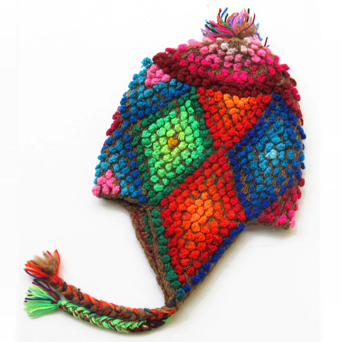 Mamakolla Handcrafted Andean Chullo Hat with Pom-Pom Strap - Women's Artisanal Chullo Cap