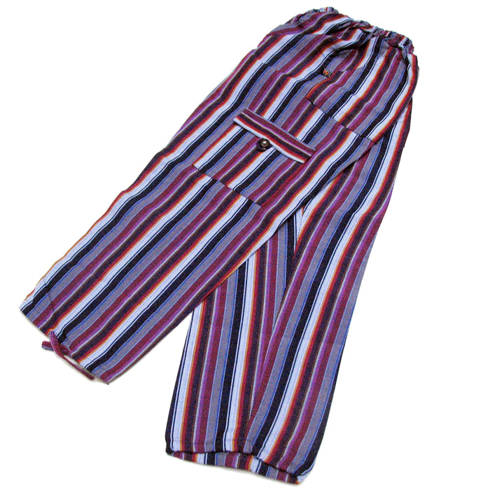Mamakolla Multicolor Striped Cotton Pants - Adjustable Waist, Side Pockets, Leg Utility Pockets - Adults (Multi Stripe)