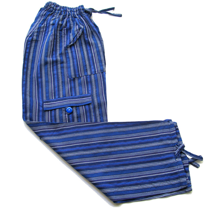 Mamakolla Multicolor Striped Cotton Pants - Adjustable Waist, Side Pockets, and Leg Auxiliaries for Adults (Blue)