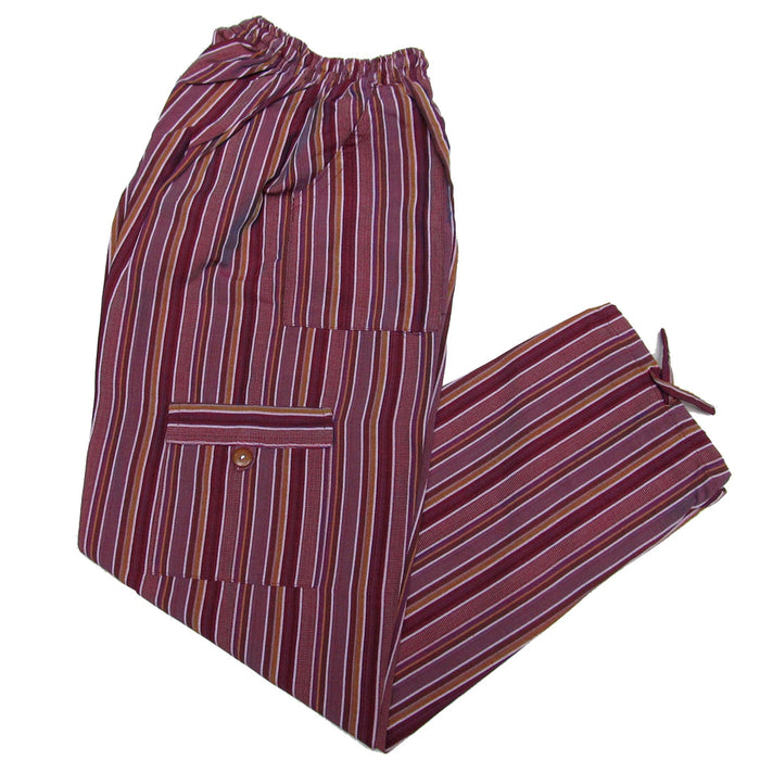 Mamakolla Multicolor Striped Cotton Pants: Adjustable Waist, Side Pockets, Leg Utility Pockets for Adults (Purple)