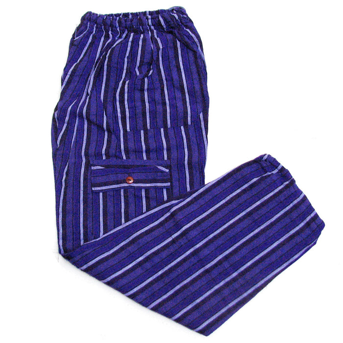 Mamakolla Multicolor Striped Cotton Pants for Adults - Adjustable Waist & Side Pockets - Extra Leg Pockets (Dark Violet)