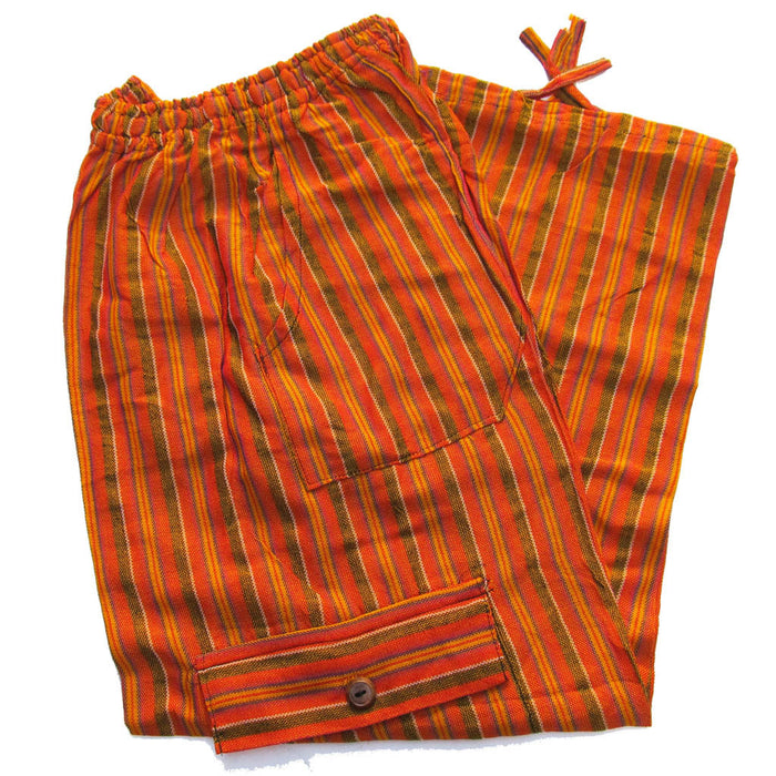 Mamakolla Multicolor Striped Cotton Pants for Adults - Adjustable Waist, Side Pockets, Leg Auxiliar Pockets (Orange)