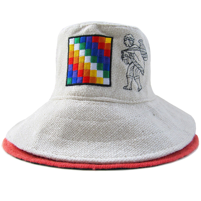 Mamakolla Premium Andean Side Images Hat - White-Silver Adult Size - Indigenous Flag Design - Women's Fit