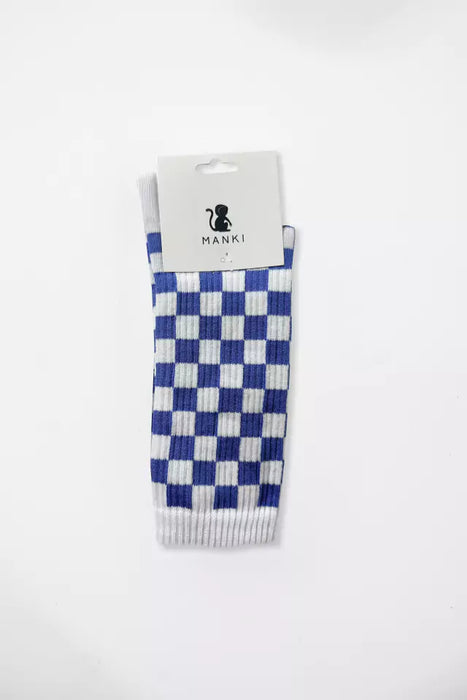 Manki | Cotton Chess Checkered Fashion Socks - Blue Comfort