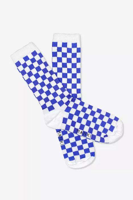 Manki | Cotton Chess Checkered Fashion Socks - Blue Comfort