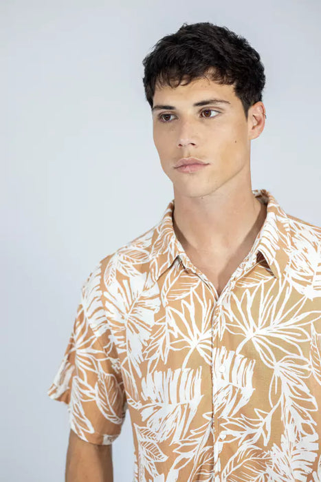 Manki | Stylish Short Sleeve Comfort - Moda Ficus Camel Shirt