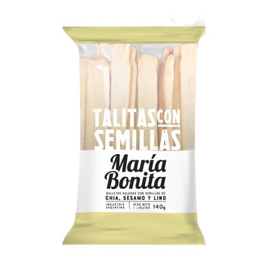 María Bonita Talitas Seeds Crackers with Sesame and Flax Chia Seeds Talitas Semillas Galletas Saladas con Semillas de Chía Sésamo y Lino, 140 g / 4.93 oz (pack de 3)