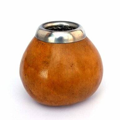 Mate Gourd Carved Natural Calabaza with Metal Ring