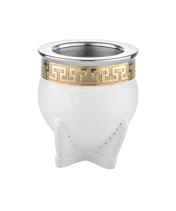 Laska Mates Mate Imperial Deluxe Cinta Azteca Stainless Steel Mate Cup, Adorned with Genuine Leather – Premium Acero Inoxidable Elegance (White)