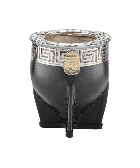 Laska Mates Mate Imperial Premium - Genuine Leather Wrapped Imperial Gourd with AFA Bronze Shield (Black)
