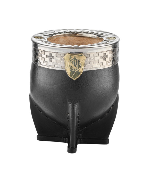 Laska Mates - Premium River Plate Imperial Mate with Genuine Leather Wrapping & Bronze Shield, Handcrafted Calabash, (Black)