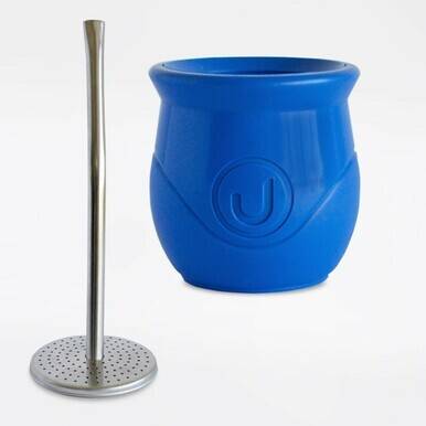 Mate Urbano Azul Blue Design Mate Gourd with Self-Extracting Yerba, Easy to Clean