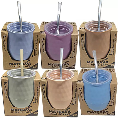 Mateava Mate with Bombilla Straw & Lid, Anti-Spill Mate Cover Lid - Lilac (Various Colors Available)