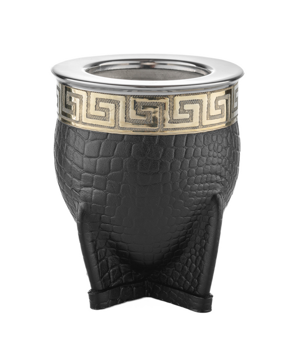 Laska Mates Mate Imperial Deluxe Cinta Azteca Stainless Steel Mate Cup, Adorned with Genuine Leather – Premium Acero Inoxidable Elegance (Black)