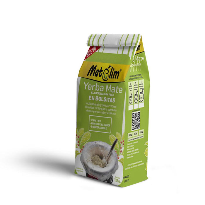 Matelim Travel-Friendly Yerba Mate Bags - Individually Wrapped, Dosed, Compostable, 125 g / 4.4oz