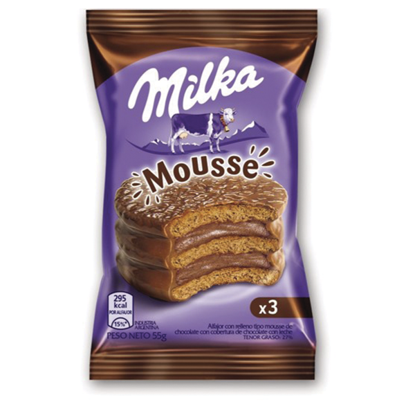 Milka Alfajor Triplo Cookie com Mousse de Chocolate, 55 g / 2 oz (pacote com 12) 