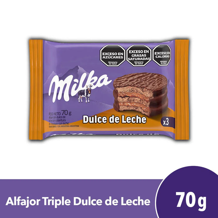 Milka Alfajor Triplo Chocolate ao Leite com Doce de Leite, 70 g / 2,46 oz (pacote com 12) 