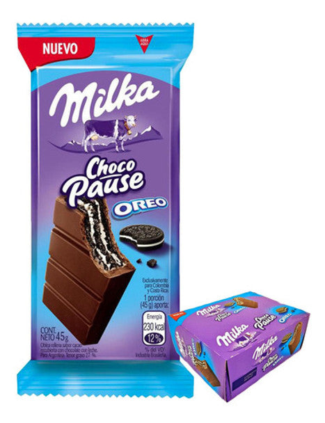 Milka Choco Pause Oreo Milk Chocolate Coated Wafers with Chocolate Filling With Oreo, 45 g / 1.58 oz (box of 24 bars)