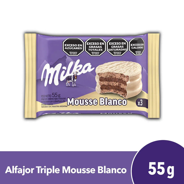 Milka Triple Alfajor White Chocolate with Chocolate Mousse, 55 g / 2 oz (pack of 6)