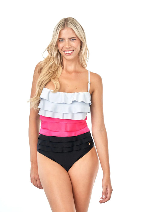 MiroSol Bandeau Swimsuit with Ruffled Trim, Removable Shaping Cups, and Detachable Straps