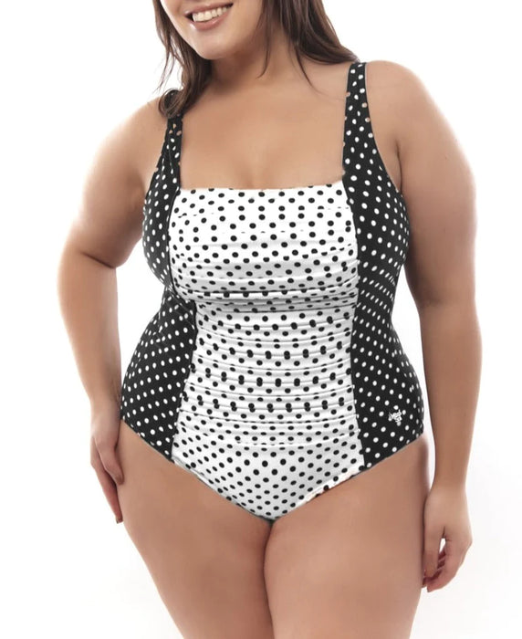 MiroSol Women's Square Neck One-Piece Swimsuit with Front Tummy Control Panels - Full Body Slimming