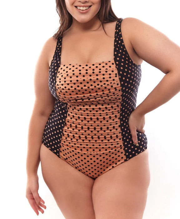 MiroSol Women's Square Neck One-Piece Swimsuit with Front Tummy Control Panels - Full Body Slimming