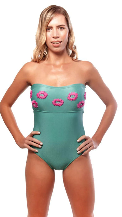 Miro Sol,Handcrafted Embroidered Bandeau Swimsuit - Detachable Straps