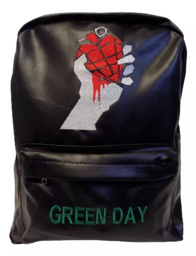 Mochila Green Day Leather Backpack - Rocker Chic Essential, Punk Rock Vibes Unleashed