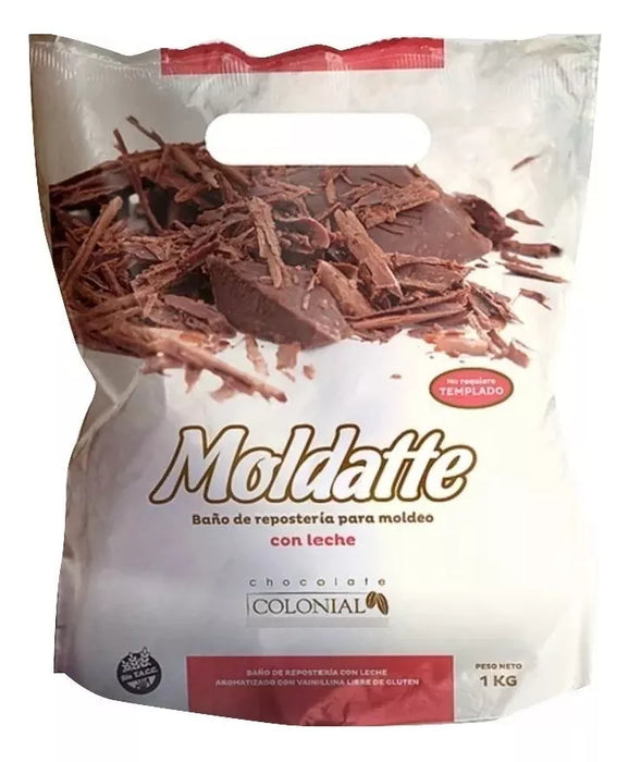 Moldatte Milk Chocolate for Pastry Chocolate con Leche Colonial Gluten Free Baking Chocolate Ideal for Easter Eggs, 1 kg / 2.2 lb bag