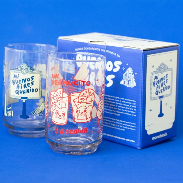 Monoblock Buenos Aires Collection - Red and Blue Glass Set of Vasos