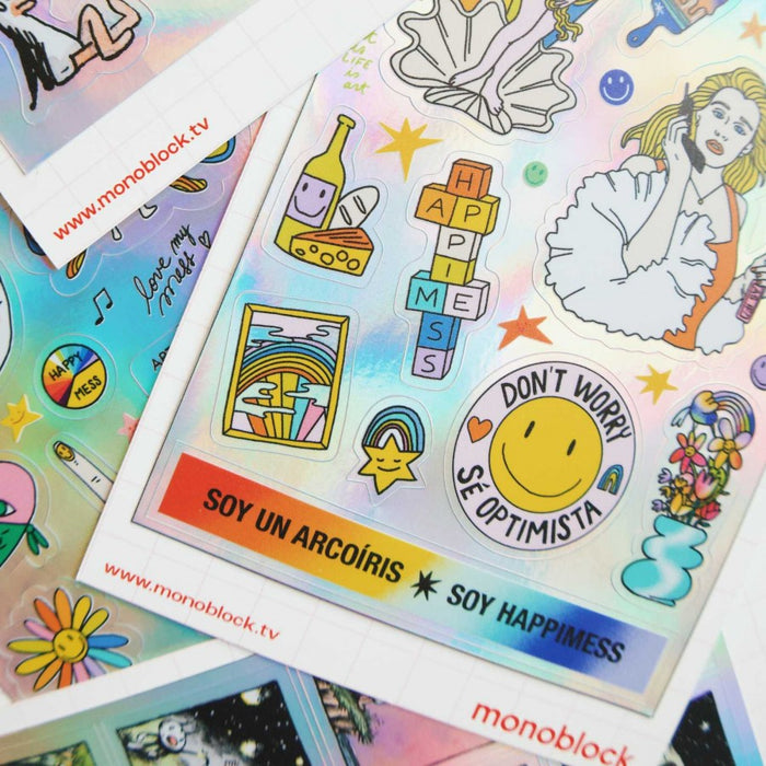 Monoblock | Hapimess Holographic Sticker Sheet - Decorative Delights for a Shimmering Touch