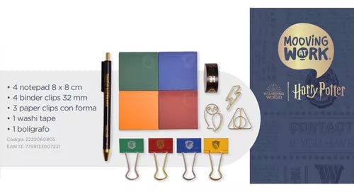 Mooving Harry Potter Office Set - Complete Your Workspace Magic with Magnetic Buttons, Clips, Binder Clips, Pen, and Sticky Notes