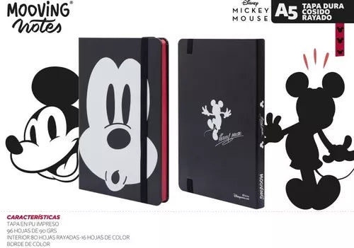 Mooving Mickey Mouse Notes - 96 Lined Sheets, Sleek 0-Subject Unit, 15cm x 21cm, Classic Black Color