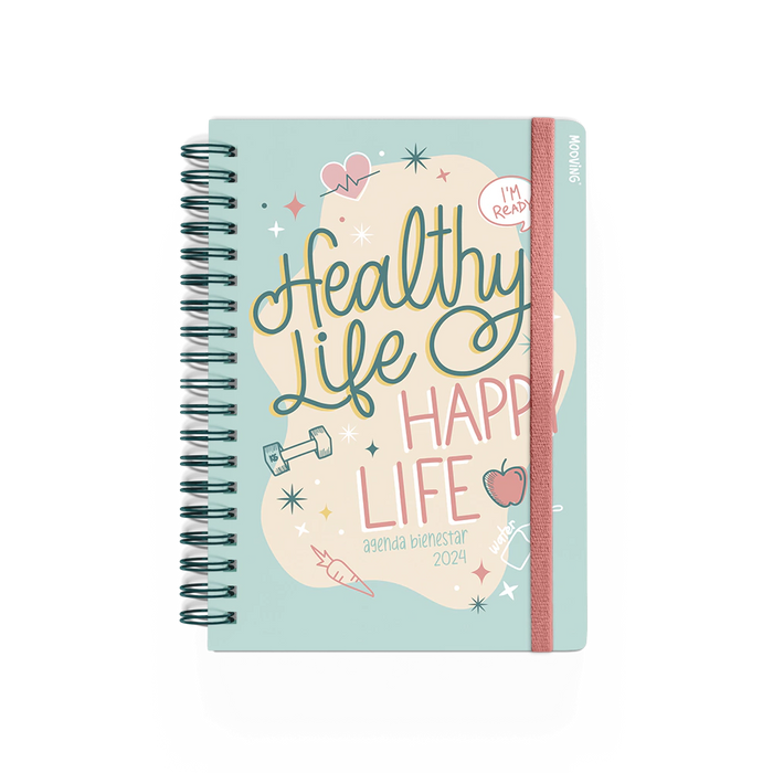 Mooving Wellness Day Planner 2024 - 15 cm x 21 cm, 384 Pages, Green Cover (Spanish)