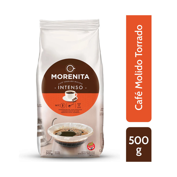 Morenita Café Torrado Molido Intenso Intenso Grãos de Café Torrados - Sem Glúten, 500 g / 1,1 lb 